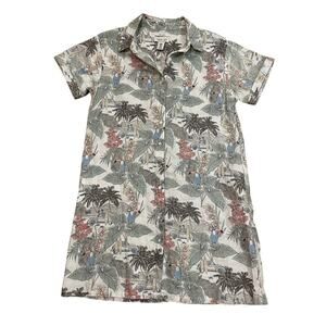 Rachel Zoe M Linen Shirt Dress | Tropical Parrot Print Button Front Resort Vibe